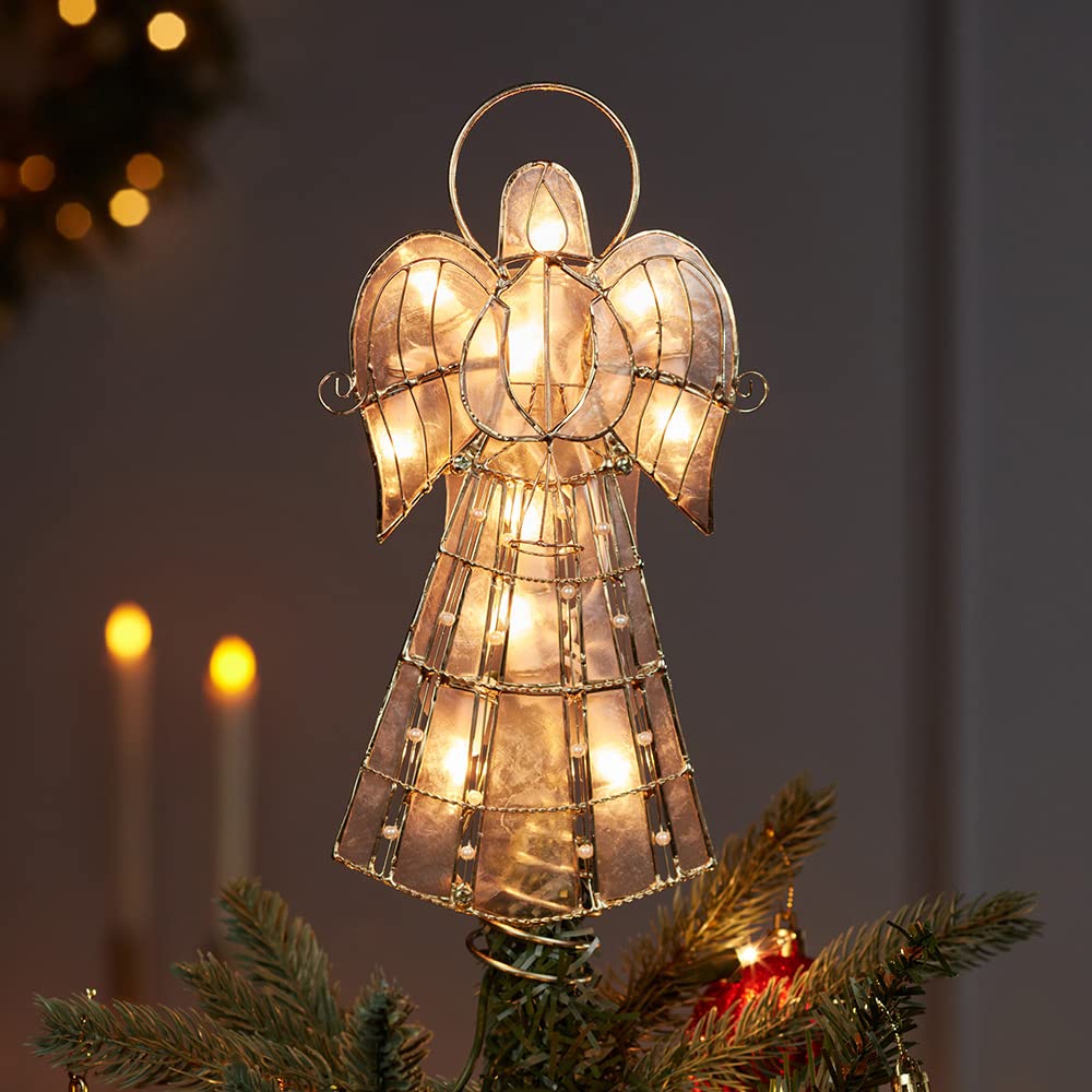 Amazon.com: Kurt Adler UL3113 10-Light Capiz Angel Treetop